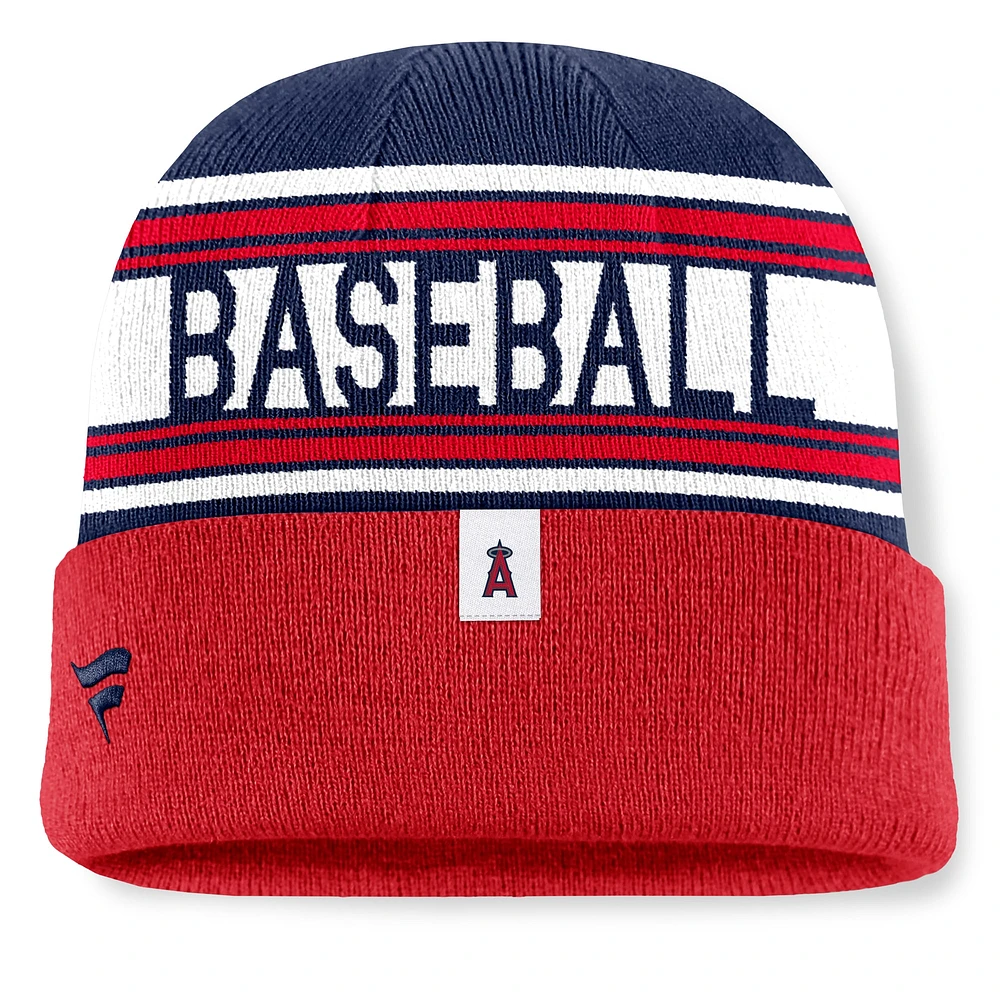 Men's Fanatics Red Los Angeles Angels Fundamental Team Stripe Cuffed Knit Hat