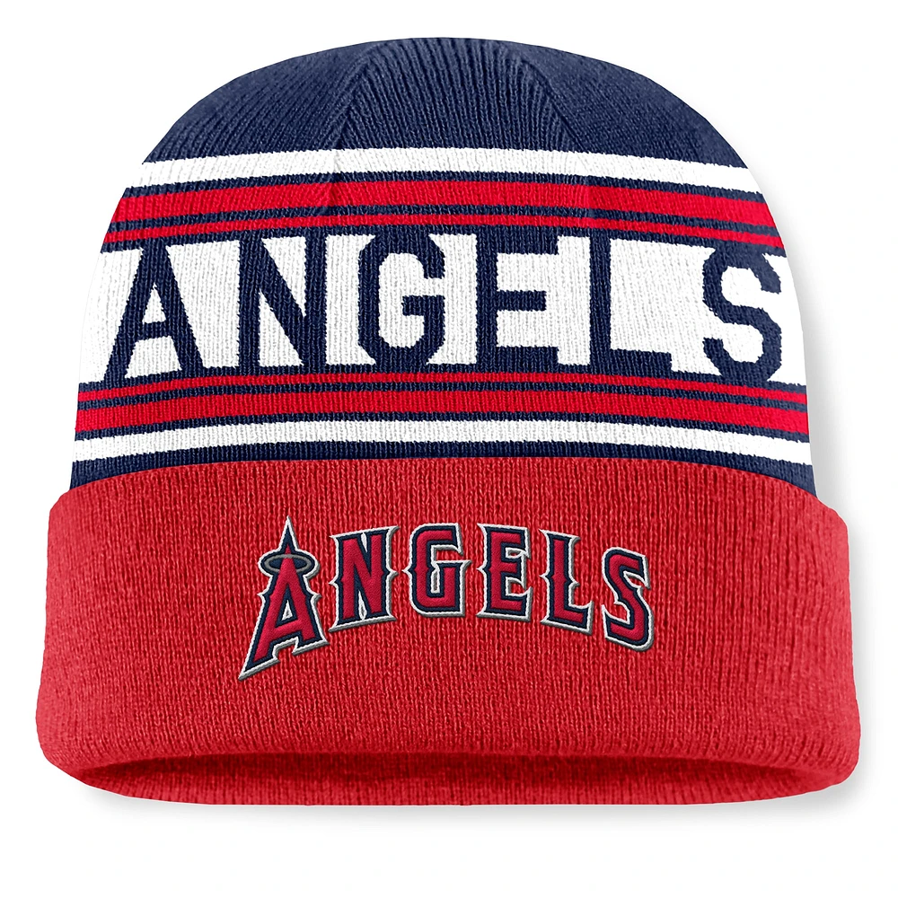 Bonnet en tricot à revers à rayures fondamentales Los Angeles Angels rouge Fanatics pour hommes