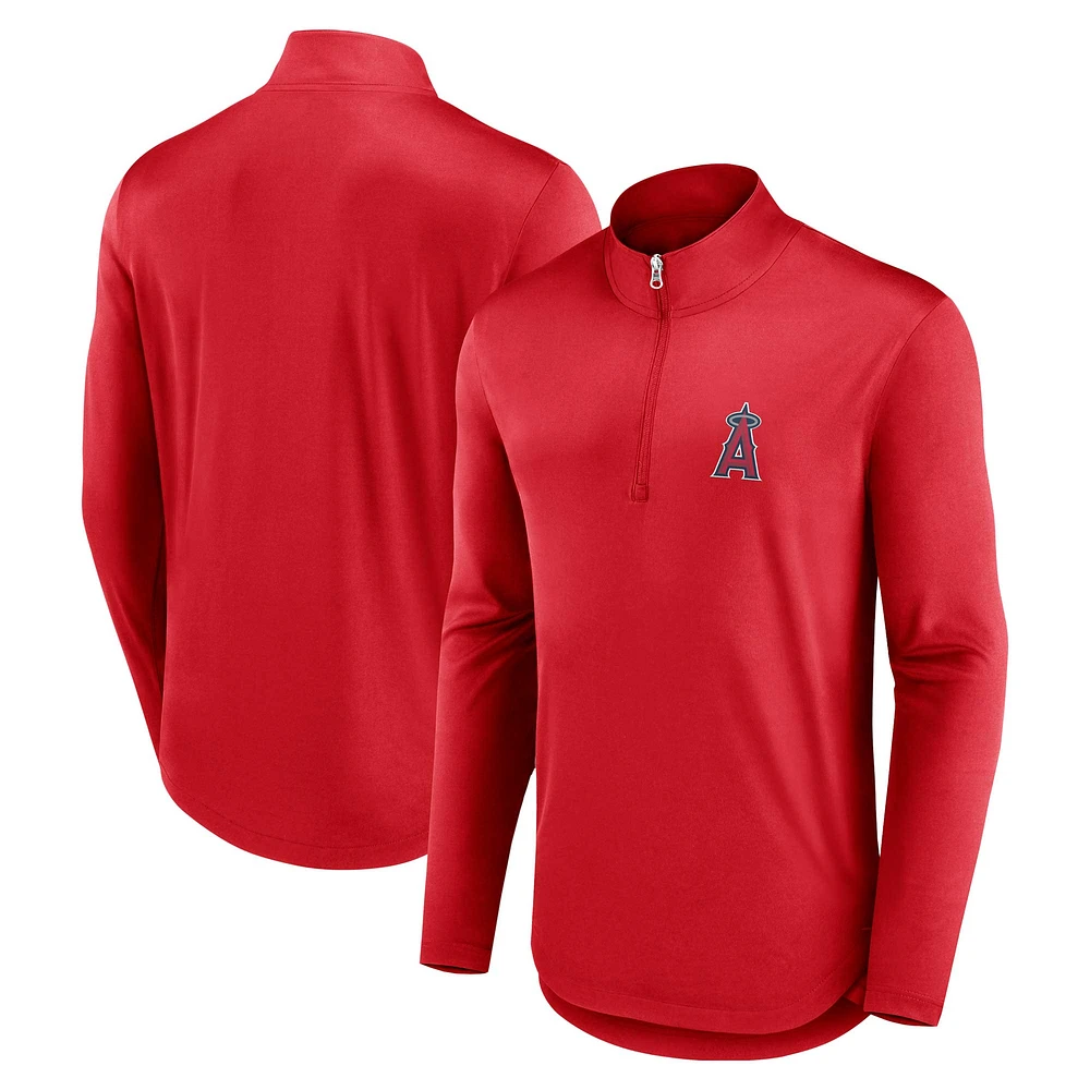 Haut à quart de zip Quarterback Fanatics rouge des Los Angeles Angels pour hommes