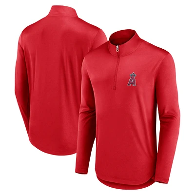 Haut à quart de zip Quarterback Fanatics rouge des Los Angeles Angels pour hommes