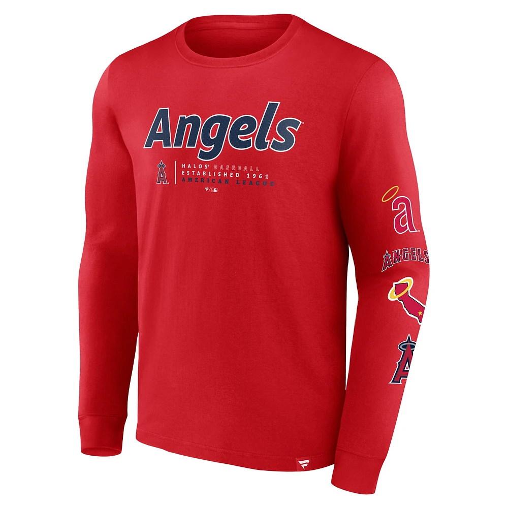 T-shirt rouge à manches longues Fanatics Los Angeles Angels Strike the Goal pour hommes