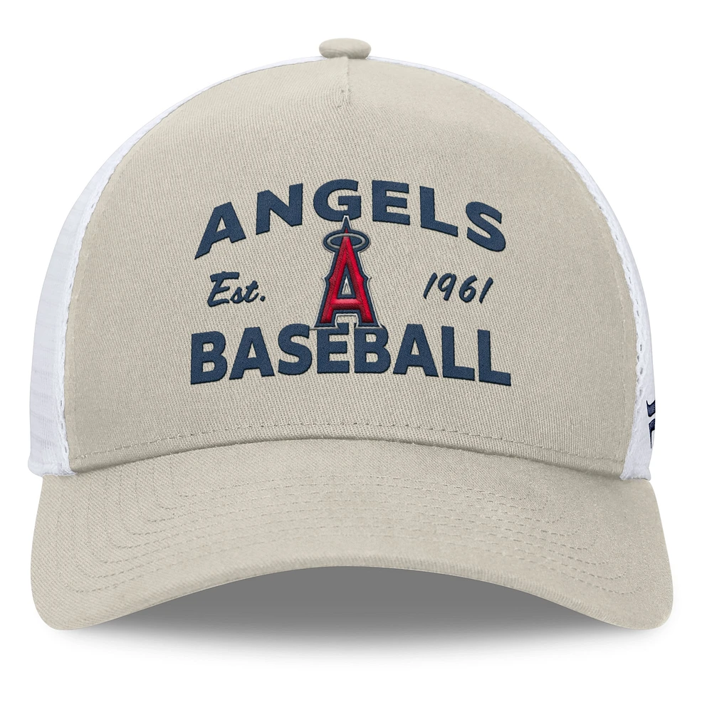 Casquette réglable de camionneur A-Frame Stone Los Angeles Angels Fanatics pour hommes