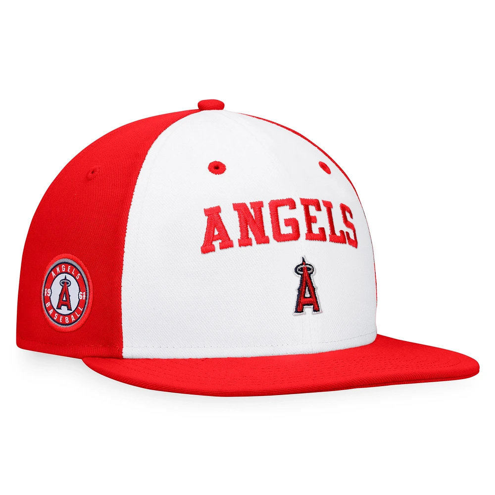 Casquette ajustée à blocage de couleur emblématique Fanatics pour hommes, blanc/rouge, Los Angeles Angels