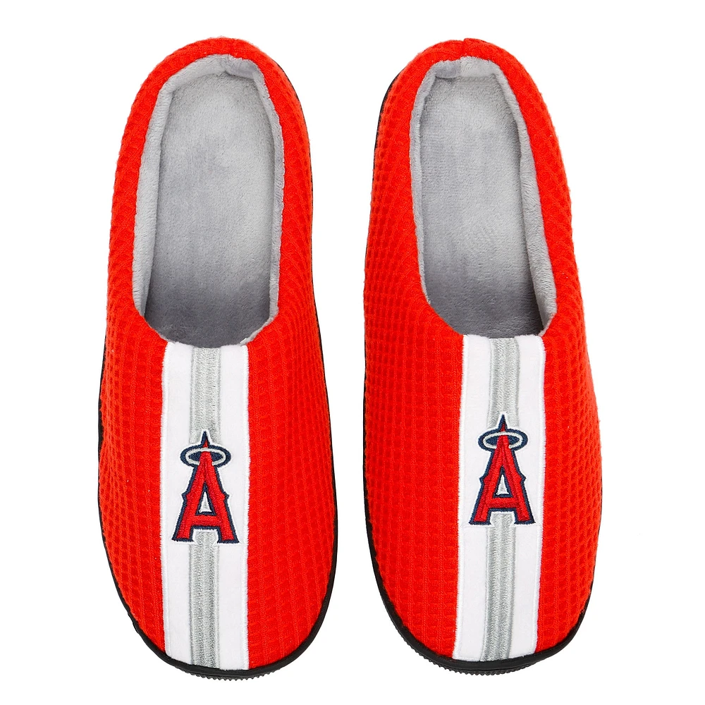 Chaussons à glissière en mousse mémoire de forme FOCO Los Angeles Angels Team Stripe rouges pour hommes