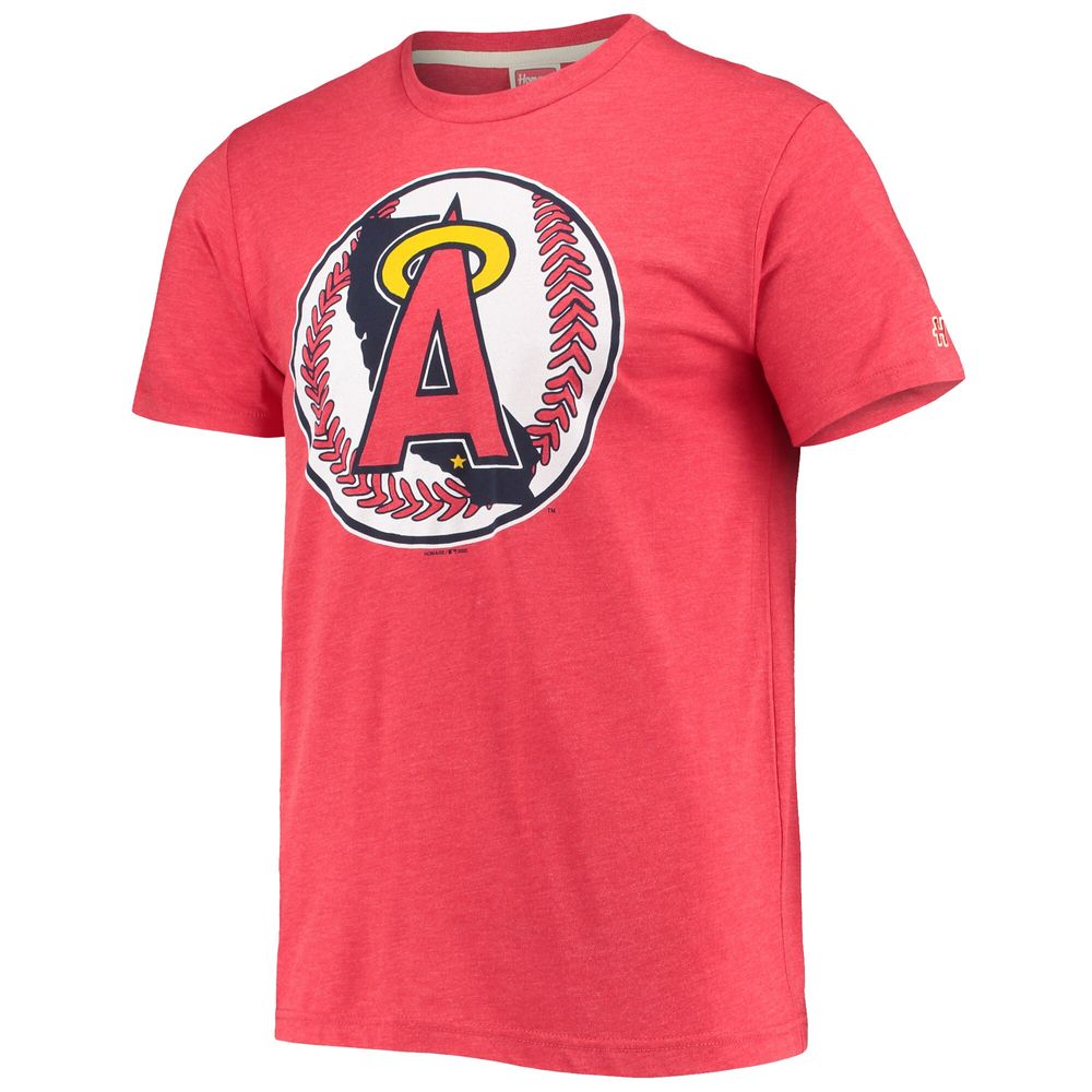 Men's Homage Red Los Angeles Angels Hand-Drawn Logo Tri-Blend T-Shirt