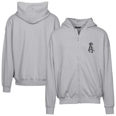 Sweat à capuche zippé surdimensionné motif camouflage numérique Los Angeles Angels gris Levelwear pour homme