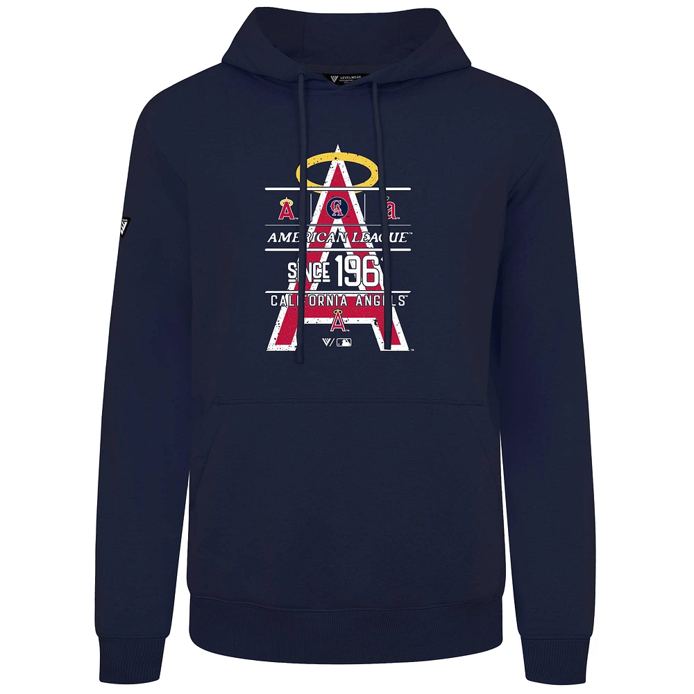 Men's Levelwear  Navy Los Angeles Angels Cooperstown Collection Distressed Podium Acumen Pullover Hoodie