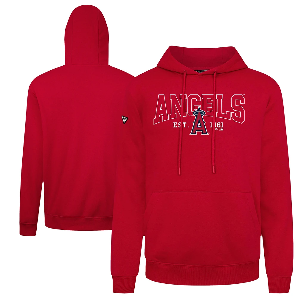 Men's Levelwear Red Los Angeles Angels Accolade Podium Textbook Pullover Hoodie