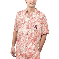 Chemise boutonnée de fête à imprimé Monstera des Los Angeles Angels Margaritaville rouge pour hommes