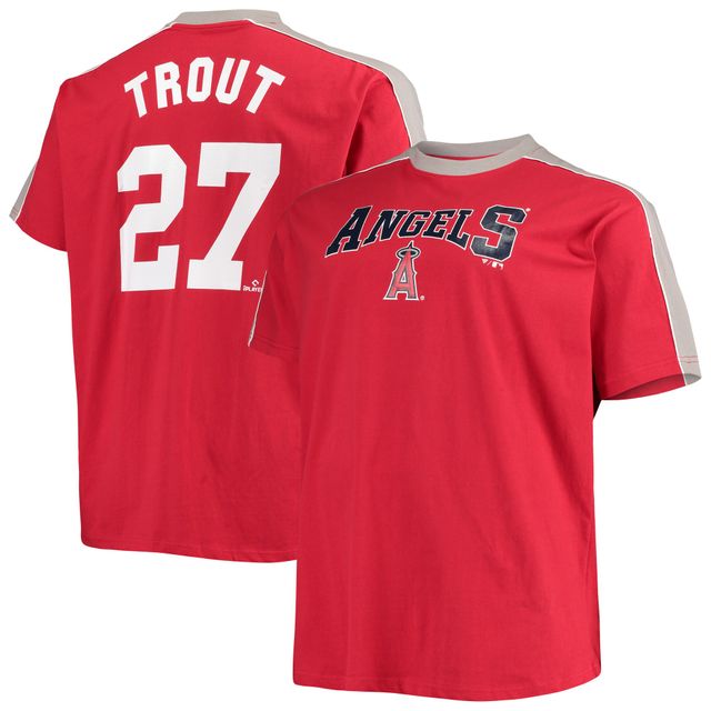 T-shirt de joueur passepoil à la mode Mike Trout pour hommes, rouge/argent, Los Angeles Angels