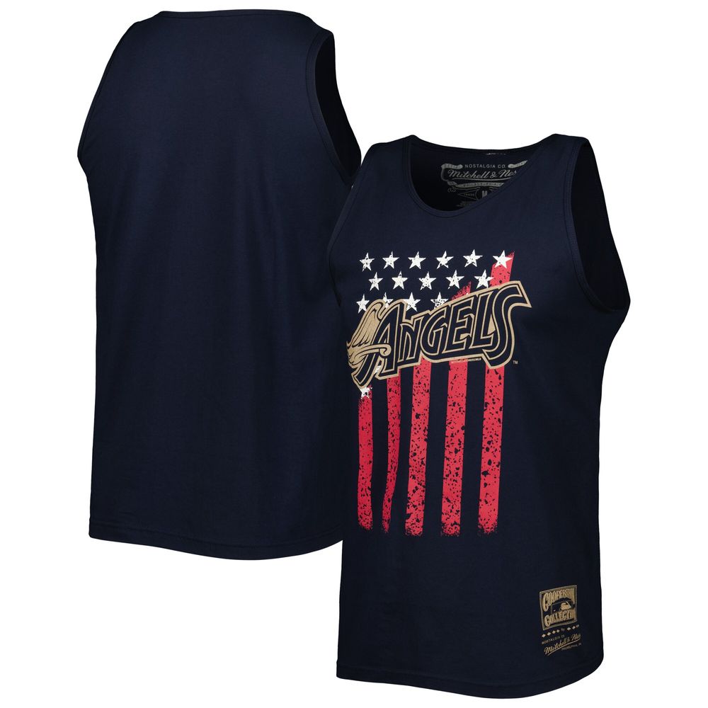 Men's Mitchell & Ness Navy Los Angeles Angels Cooperstown Collection Stars and Stripes Tank Top