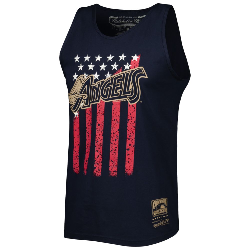 Men's Mitchell & Ness Navy Los Angeles Angels Cooperstown Collection Stars and Stripes Tank Top