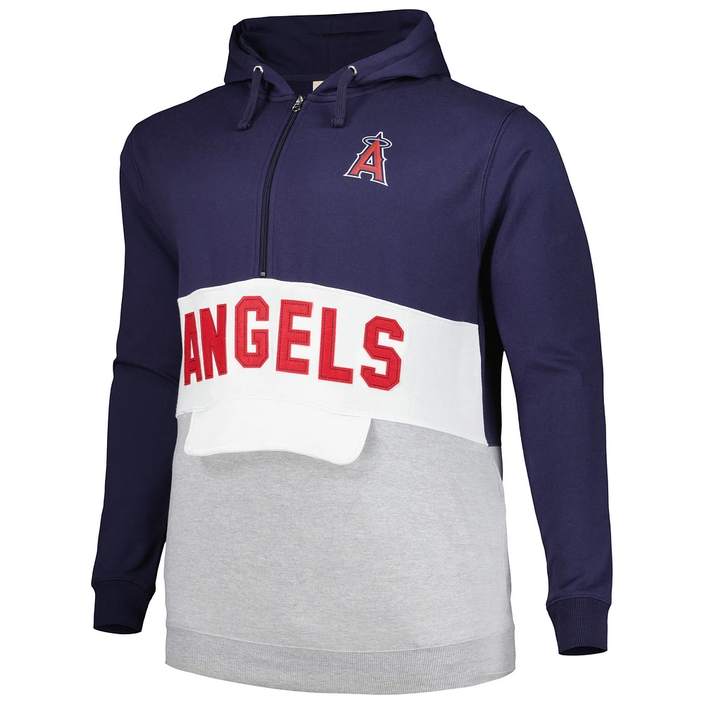 Sweat à capuche demi-glissière en polaire Los Angeles Angels Big & Tall bleu marine/blanc pour homme