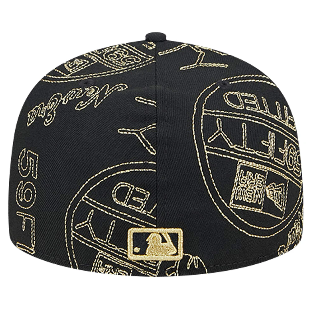 Casquette ajustée noire Los Angeles Angels 59FIFTY Day Allover New Era pour hommes