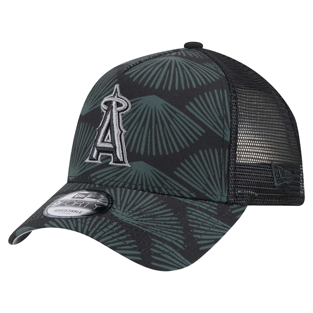 Men's New Era  Black Los Angeles Angels 9FORTY A-Frame Trucker Adjustable Hat