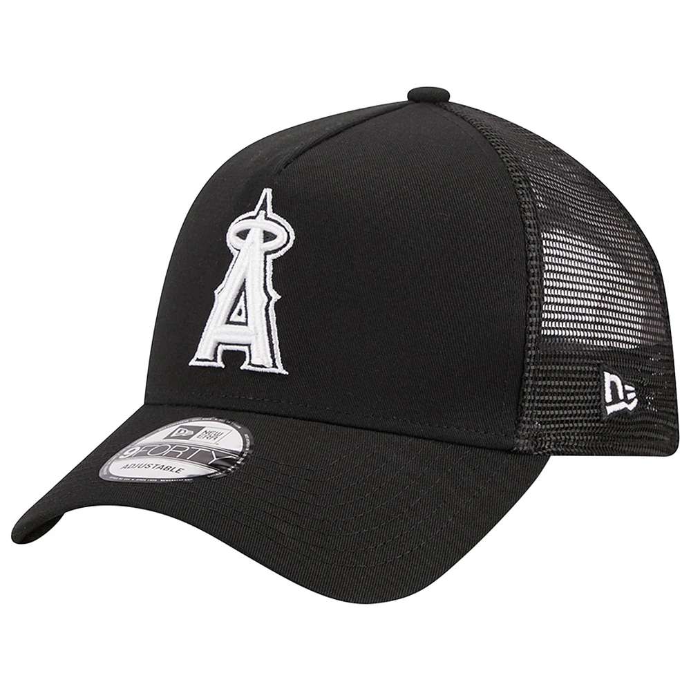Men's New Era Black Los Angeles Angels A-Frame 9FORTY Trucker Adjustable Hat