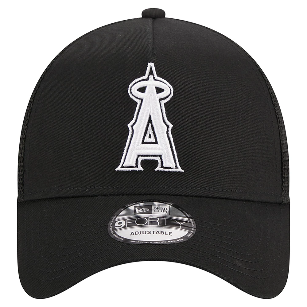 Men's New Era Black Los Angeles Angels A-Frame 9FORTY Trucker Adjustable Hat