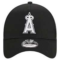 Men's New Era Black Los Angeles Angels A-Frame 9FORTY Trucker Adjustable Hat