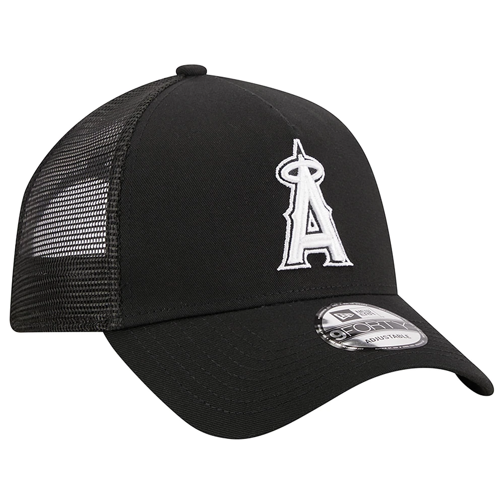 Men's New Era Black Los Angeles Angels A-Frame 9FORTY Trucker Adjustable Hat