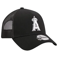 Men's New Era Black Los Angeles Angels A-Frame 9FORTY Trucker Adjustable Hat