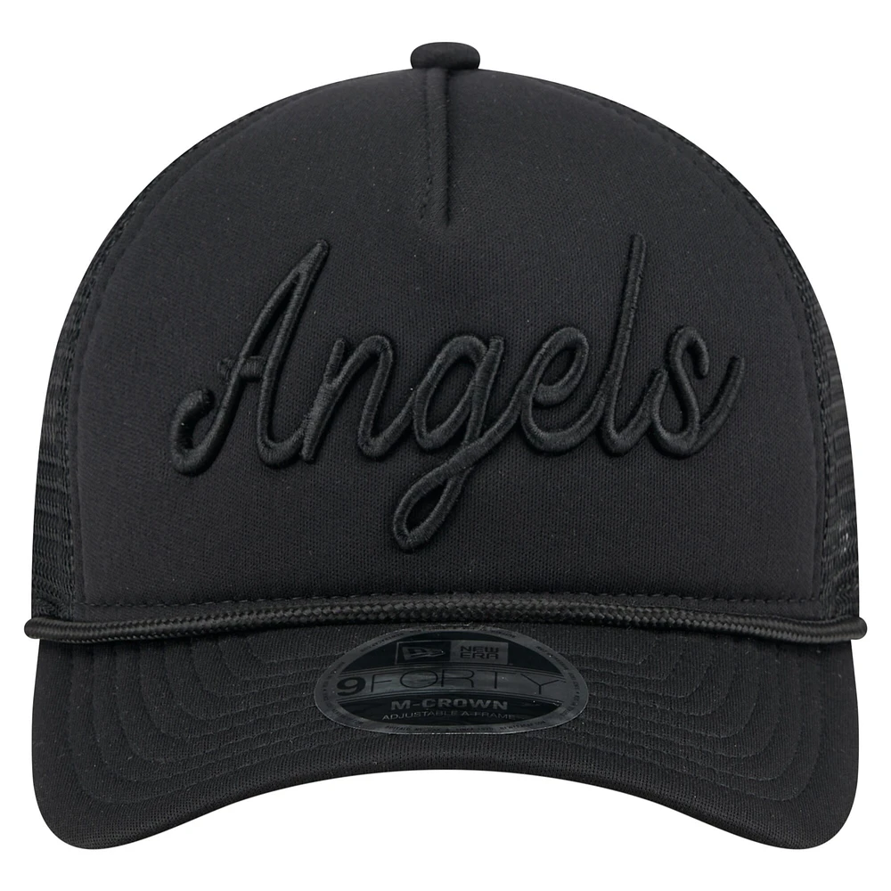 Men's New Era Black Los Angeles Angels City Initial 9FORTY A-Frame M-Crown Adjustable Trucker Hat