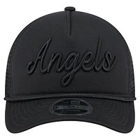 Men's New Era Black Los Angeles Angels City Initial 9FORTY A-Frame M-Crown Adjustable Trucker Hat
