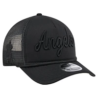 Men's New Era Black Los Angeles Angels City Initial 9FORTY A-Frame M-Crown Adjustable Trucker Hat