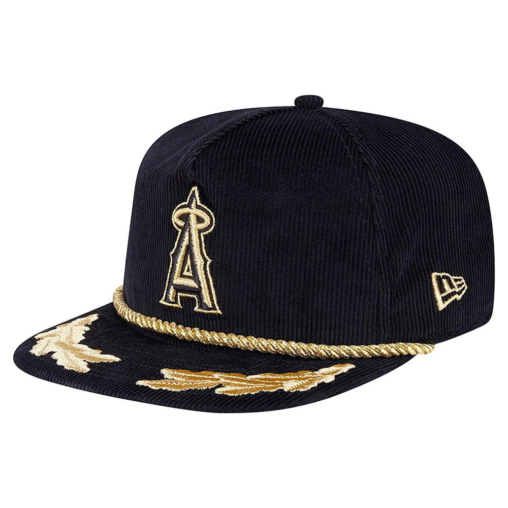 Casquette réglable de golfeur en filigrane en velours côtelé noir Los Angeles Angels New Era pour hommes