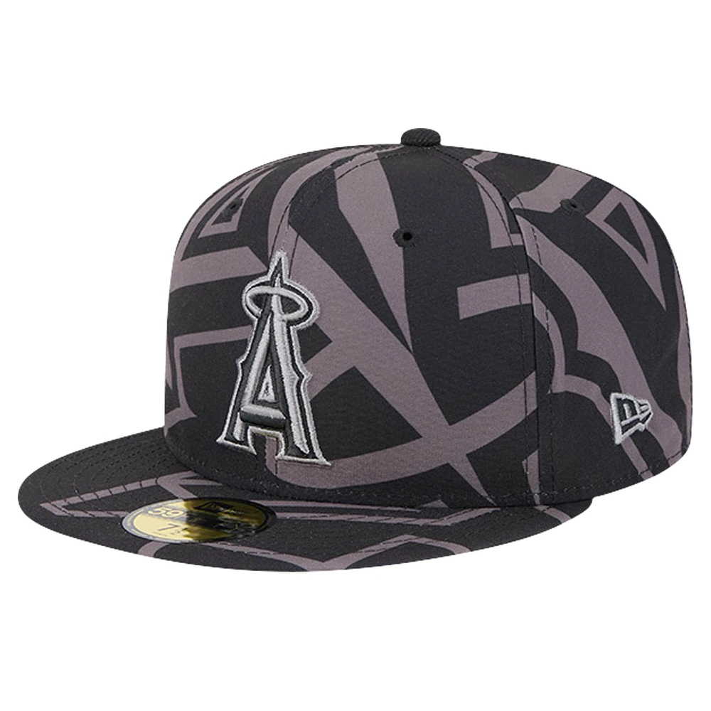 Casquette ajustée 59FIFTY noire avec logo Fracture des Los Angeles Angels New Era pour hommes