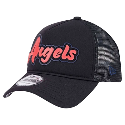 Casquette ajustable New Era Los Angeles Angels Retro Bold A-Frame Trucker 9FORTY noire pour homme