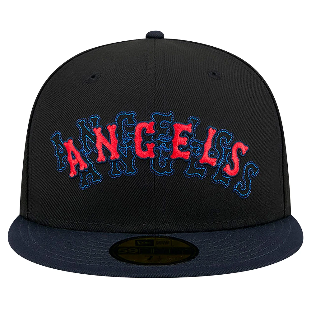 Men's New Era Black Los Angeles Angels Shadow Stitch 59FIFTY Fitted Hat