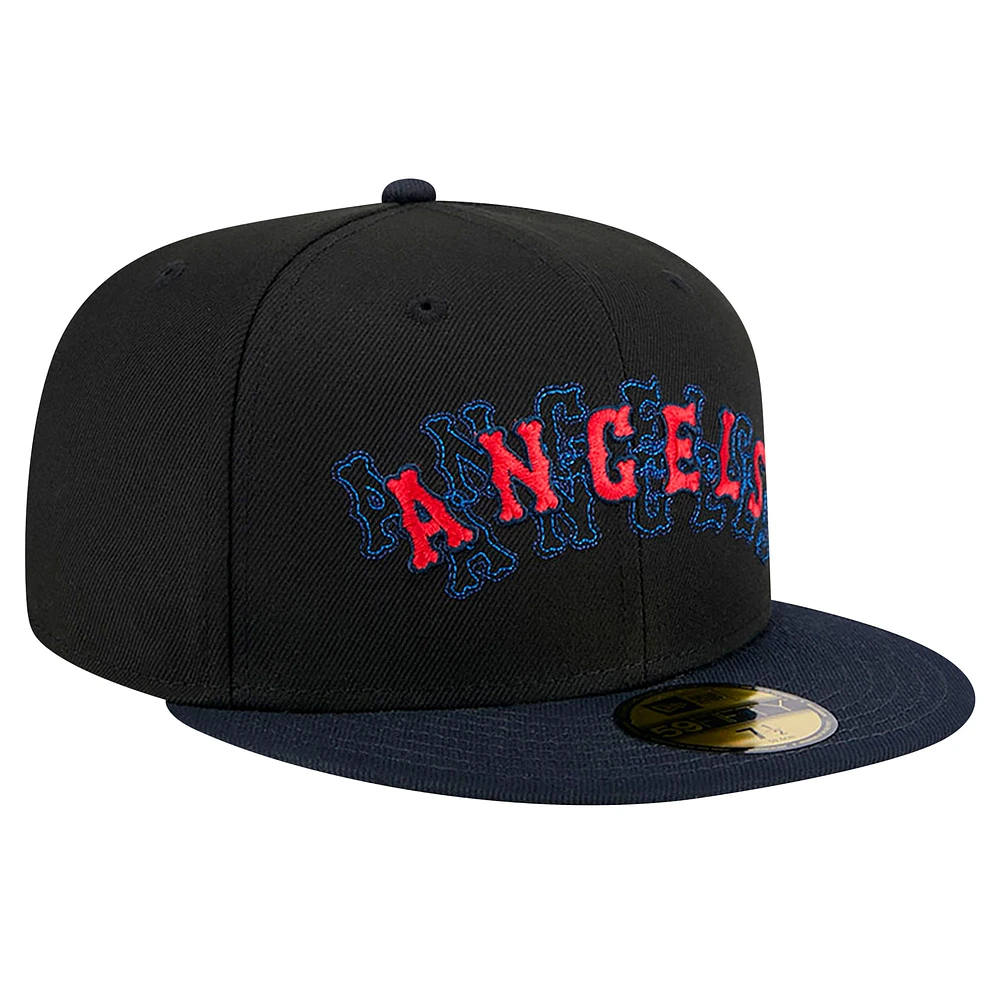 Men's New Era Black Los Angeles Angels Shadow Stitch 59FIFTY Fitted Hat