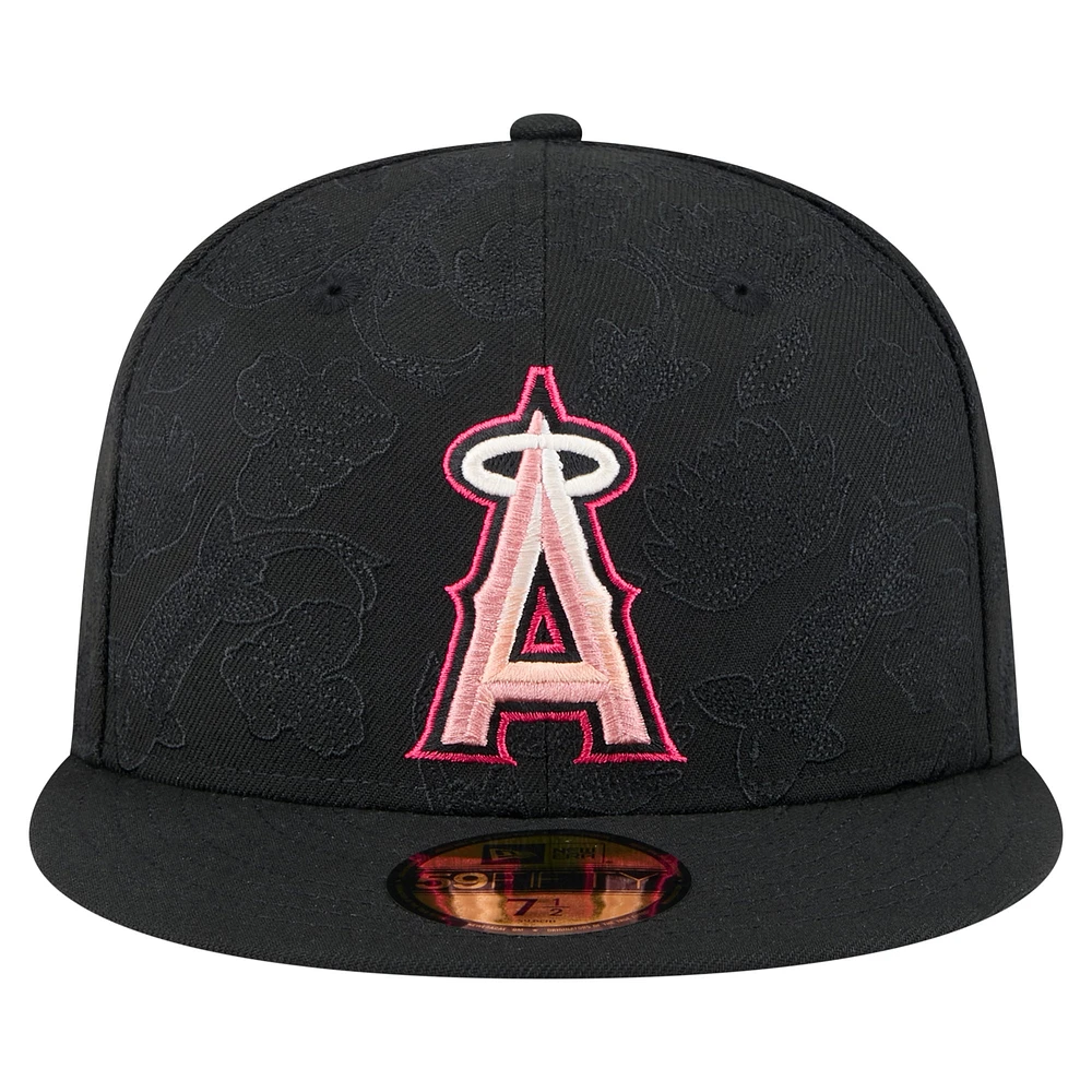 Men's New Era Black Los Angeles Angels Tonal Koi 59FIFTY Fitted Hat