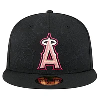 Men's New Era Black Los Angeles Angels Tonal Koi 59FIFTY Fitted Hat