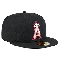 Men's New Era Black Los Angeles Angels Tonal Koi 59FIFTY Fitted Hat
