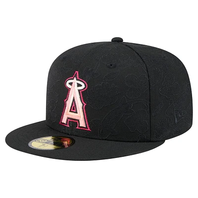 Men's New Era Black Los Angeles Angels Tonal Koi 59FIFTY Fitted Hat
