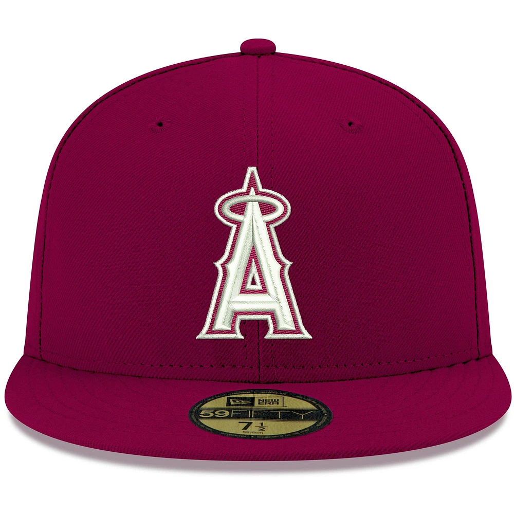 Men's New Era Cardinal Los Angeles Angels White Logo 59FIFTY Fitted Hat