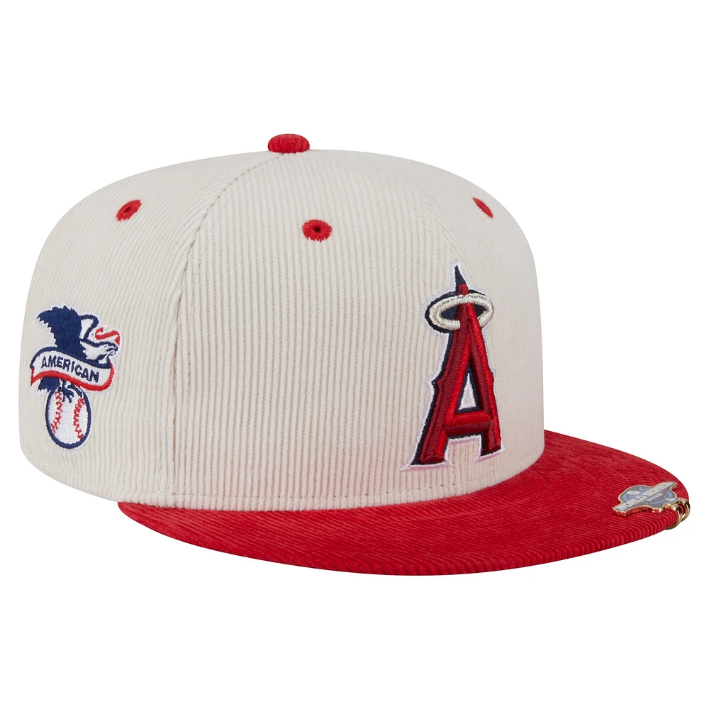 Casquette ajustée New Era 59FIFTY en velours côtelé bicolore crème/rouge des Los Angeles Angels pour homme