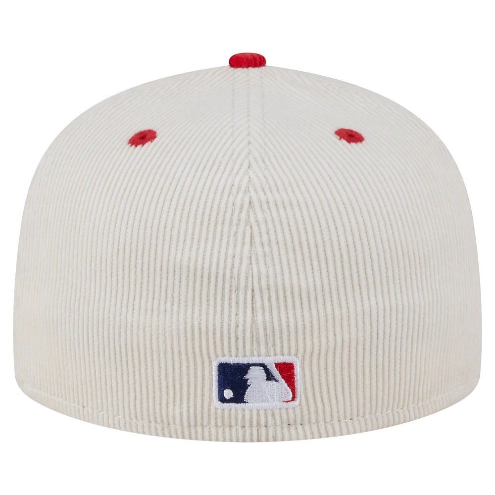 Casquette ajustée New Era 59FIFTY en velours côtelé bicolore crème/rouge des Los Angeles Angels pour homme