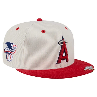 Casquette ajustée New Era 59FIFTY en velours côtelé bicolore crème/rouge des Los Angeles Angels pour homme