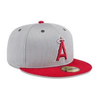 Men's New Era  Gray/Red Los Angeles Angels 2025 Batting Practice 59FIFTY Fitted Hat