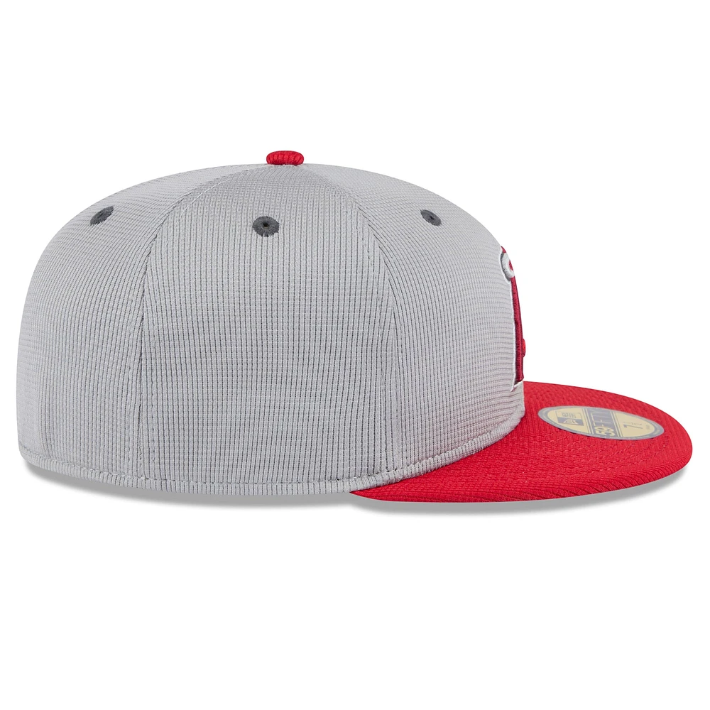 Men's New Era  Gray/Red Los Angeles Angels 2025 Batting Practice 59FIFTY Fitted Hat