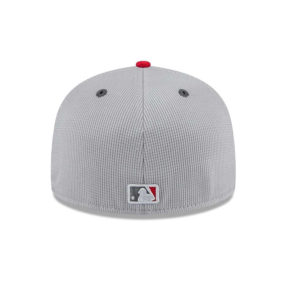 Men's New Era  Gray/Red Los Angeles Angels 2025 Batting Practice 59FIFTY Fitted Hat