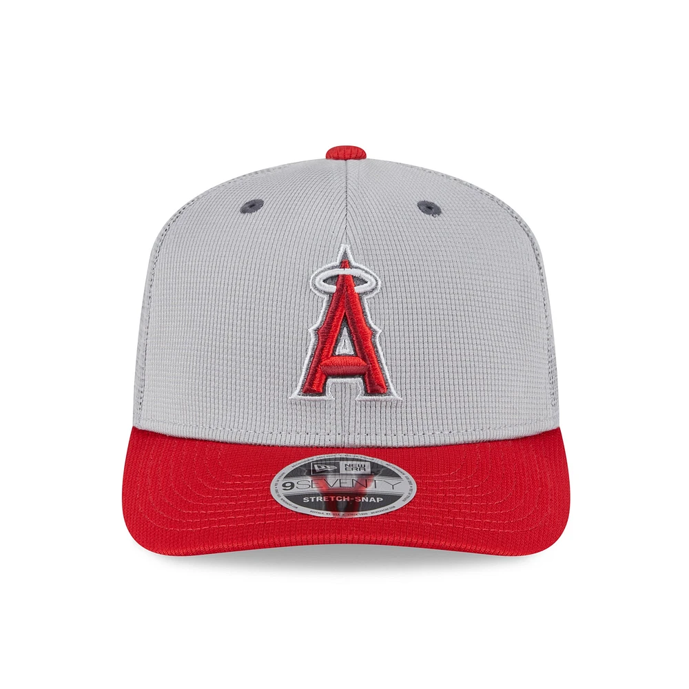 Men's New Era  Gray/Red Los Angeles Angels 2025 Batting Practice 9SEVENTY Stretch-Snap Trucker Hat