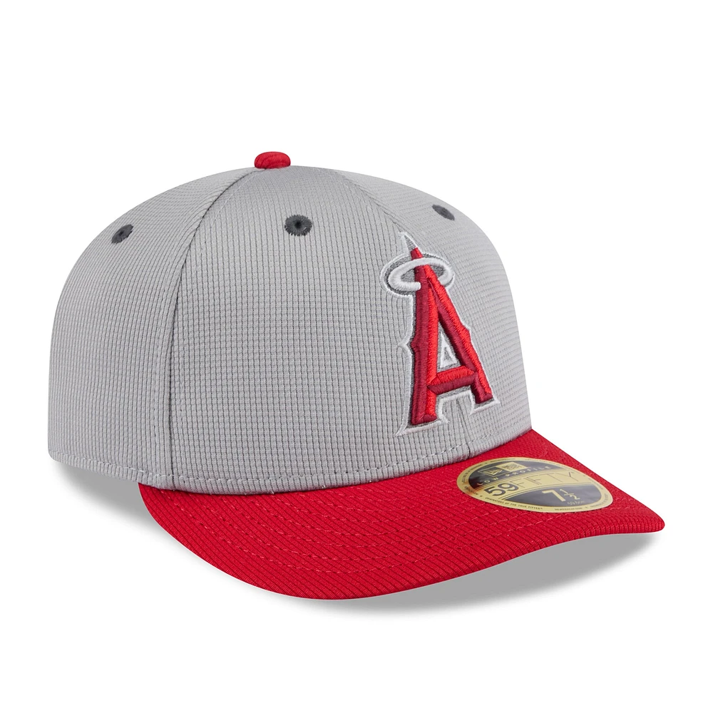 Men's New Era  Gray/Red Los Angeles Angels 2025 Batting Practice Low Profile 59FIFTY Fitted Hat