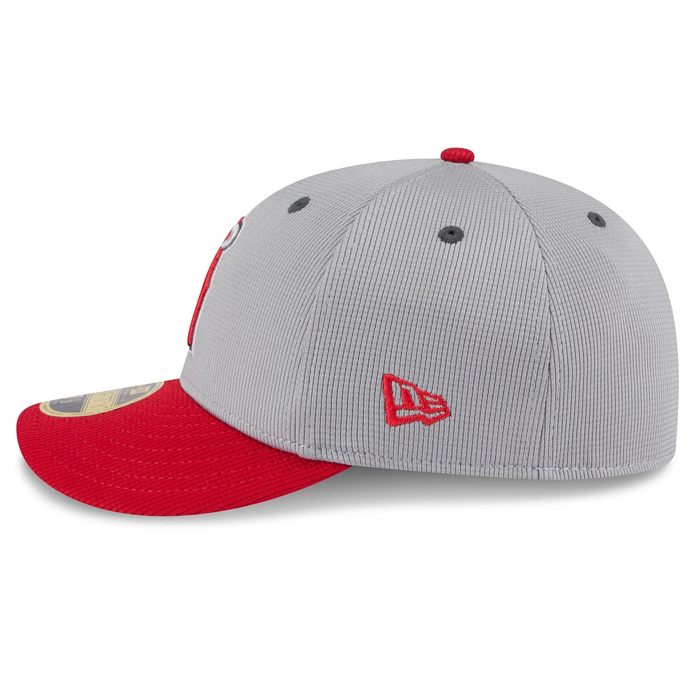 Men's New Era  Gray/Red Los Angeles Angels 2025 Batting Practice Low Profile 59FIFTY Fitted Hat