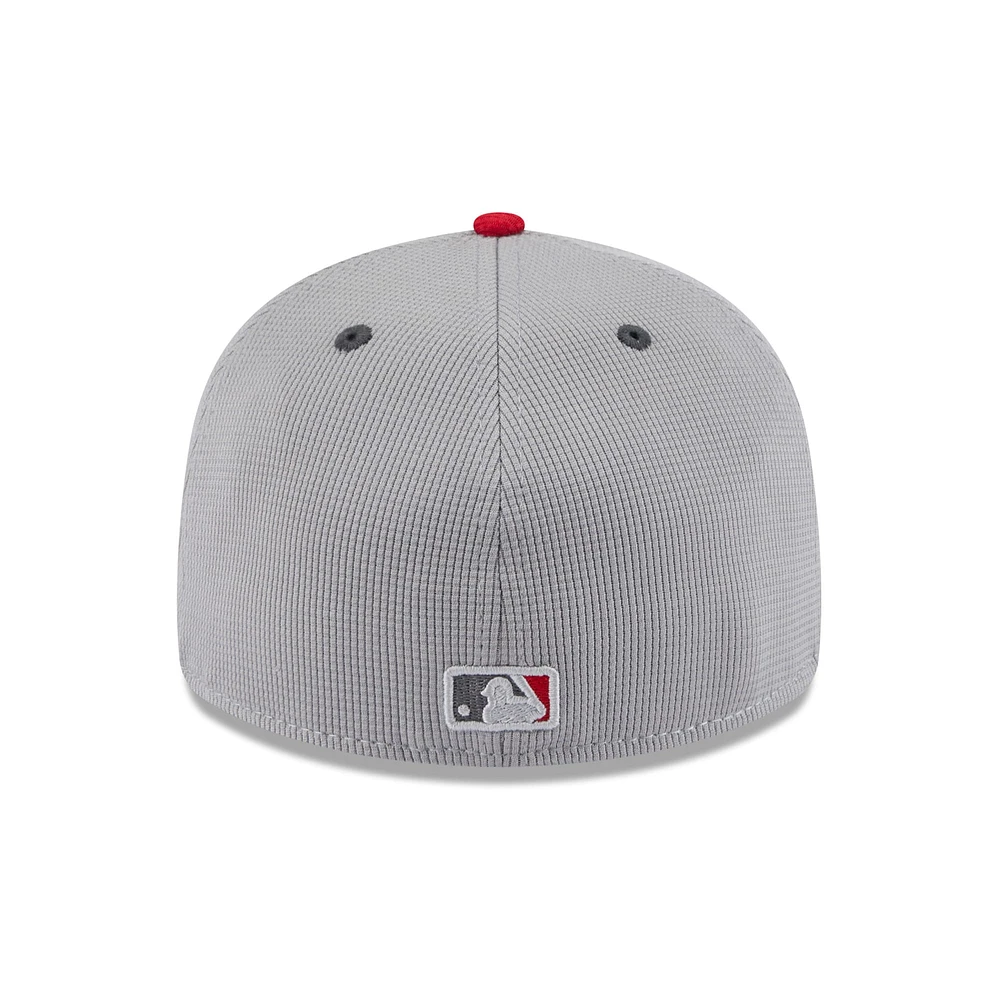 Men's New Era  Gray/Red Los Angeles Angels 2025 Batting Practice Low Profile 59FIFTY Fitted Hat