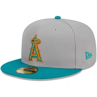 Men's New Era Gray/Teal Los Angeles Angels  59FIFTY Fitted Hat