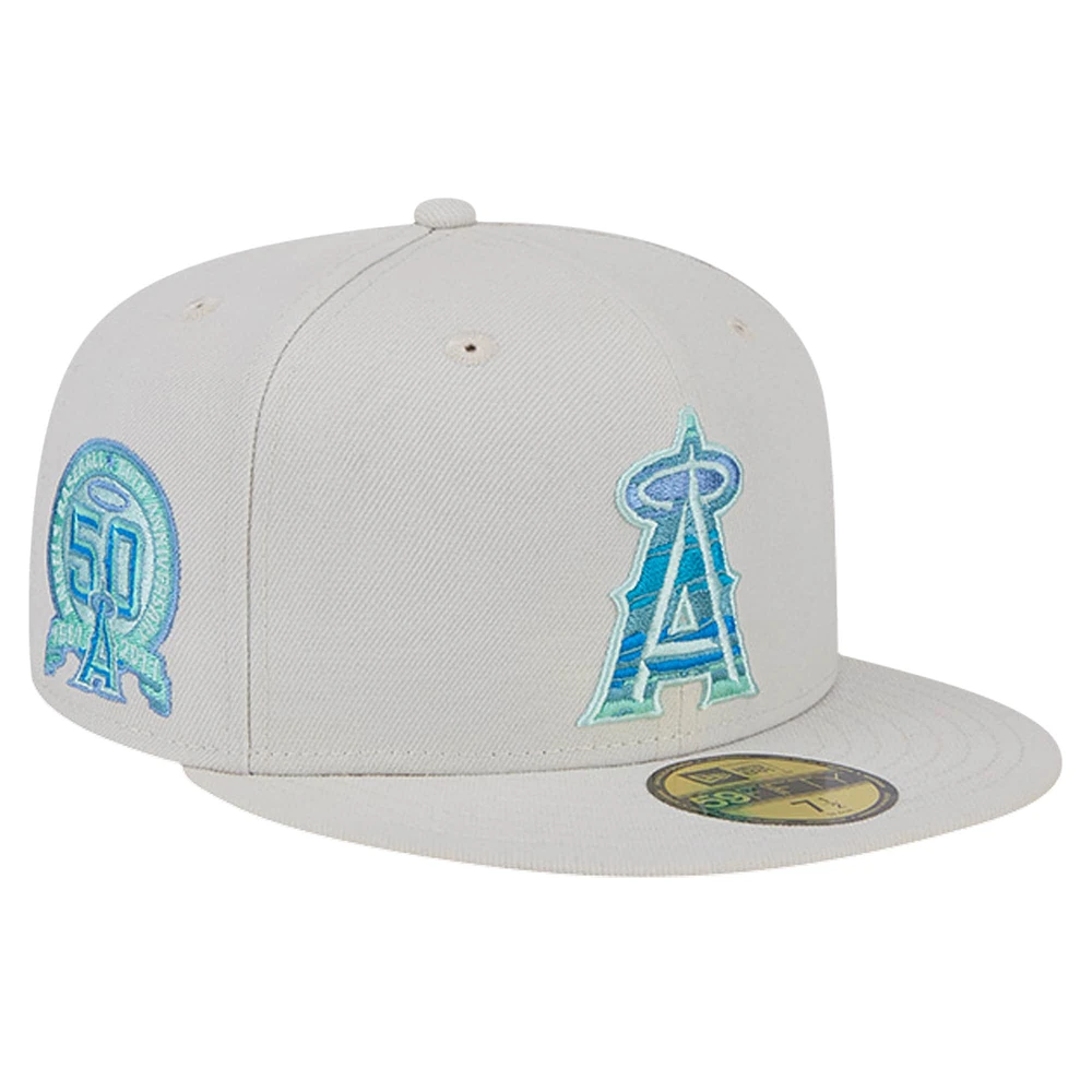 Men's New Era Khaki Los Angeles Angels Stone Mist 59FIFTY Fitted Hat