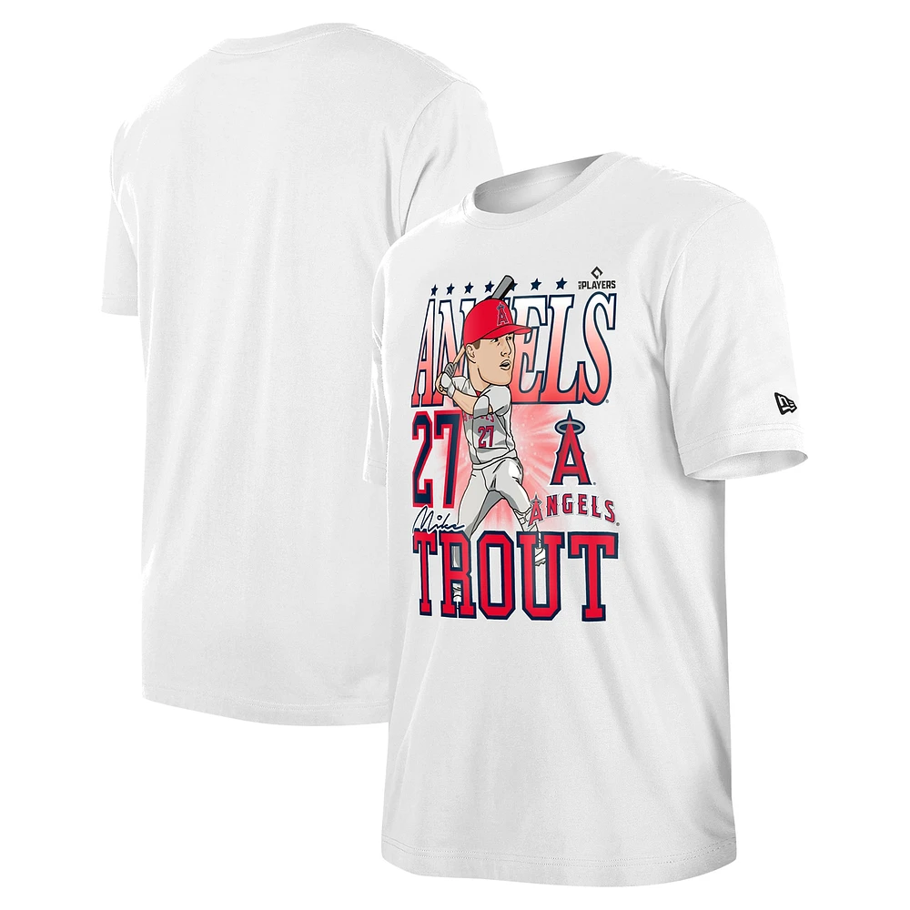 T-shirt blanc caricature des Angels de Los Angeles New Era Mike Trout pour hommes